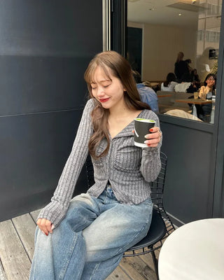 Slim Rib Shirring Cardigan