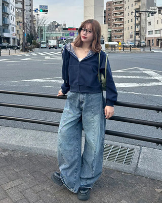 Checked hooded zip-up parka