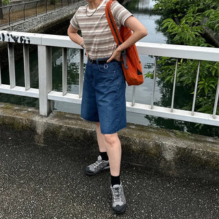 D-ring Bermuda denim pants