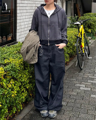 (Unisex) Color-block balloon denim pants