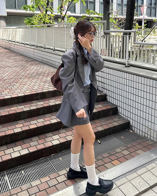 Flap pocket jacket & mini skirt set