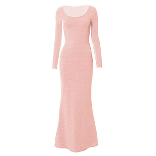 Solid long sleeve round neck mermaid hem maxi dress