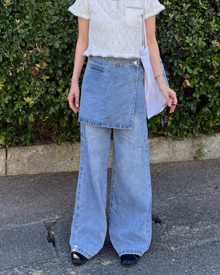 Washed wrap wide denim