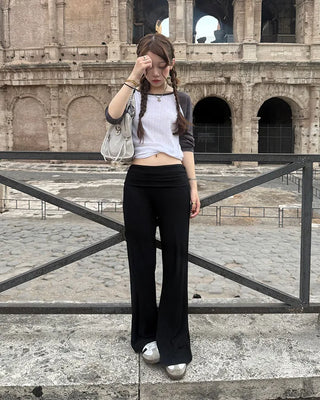 Low-rise ribbed wide-leg pants