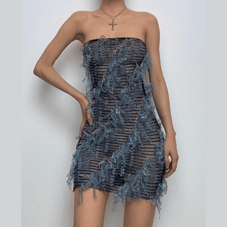 Sheer mesh textured stitch tube mini dress