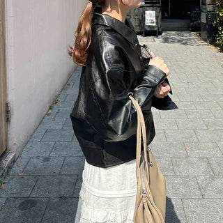 Casual short leather jacket
