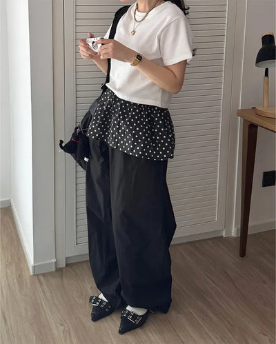 Polka Dot Skirt Layered Cotton Pants
