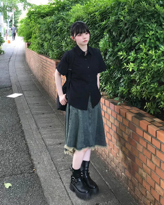 Asymmetrical denim skirt