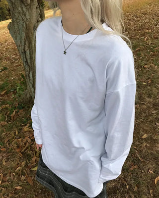 Plain slit long-sleeved T-shirt