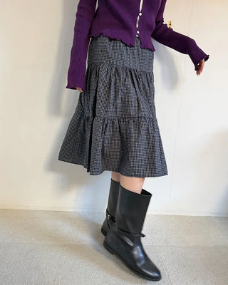 Checked tiered flared skirt