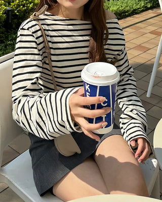 Boat neck long-sleeve T-shirt