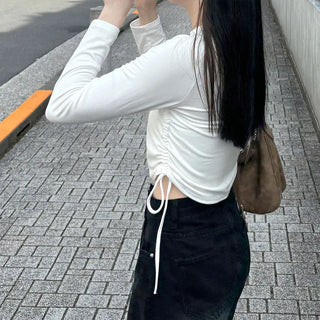 Side-shirred cropped T-shirt