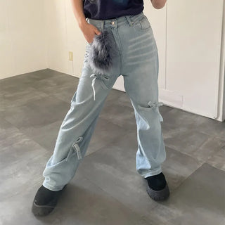 Ribbon denim pants