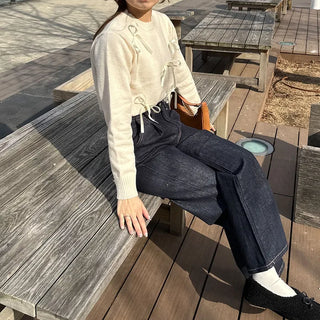 Stitched denim pants