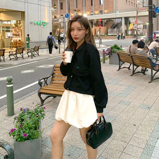 Shirred balloon mini skirt