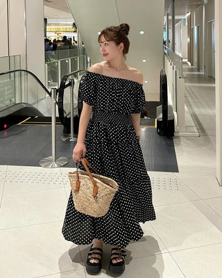 Off-shoulder tiered long dress