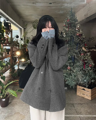 (2 types) Bouclé Double-breasted Coat