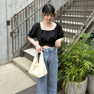 Back ribbon off-shoulder blouse