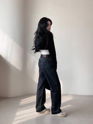 (basic/long) Fleece-lined wide-leg denim pants - 4 sizes