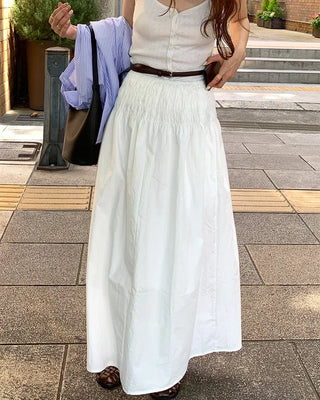 Shirred waist long skirt