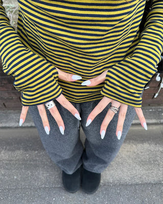 Half-neck striped long-sleeve T-shirt