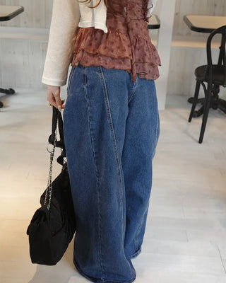 Side-slit wide denim pants