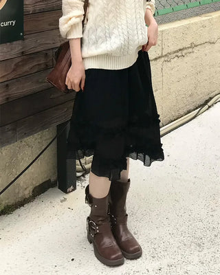 Sheer ruffle layered midi skirt