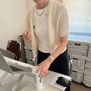 Short-sleeved knit cardigan