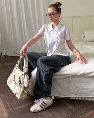 Striped pintuck shirt blouse