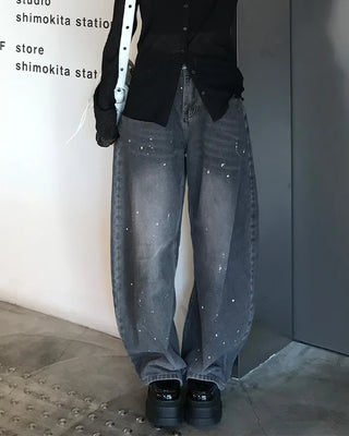 Painted balloon denim pants