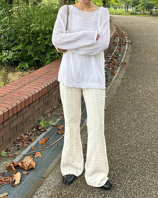 Elastic waistband wave jacquard knit pants