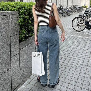 Buckle waist denim pants