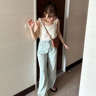 Cubic Wide Denim Pants