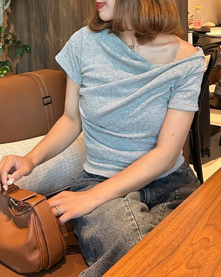 Asymmetrical Drape Short-Sleeve T-Shirt