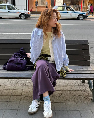 High-neck striped pattern blouson