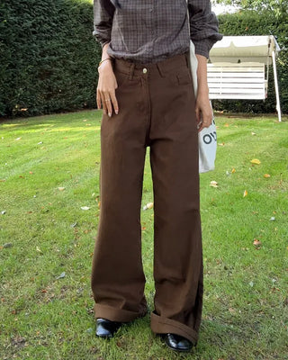 Back buckle cotton pants