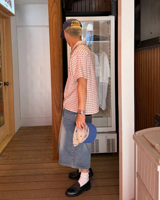 Checked embroidered short-sleeved shirt