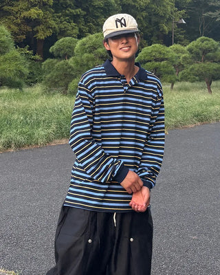 Oversized Striped Polo T-Shirt