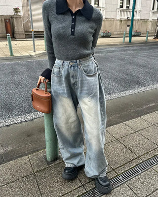 Side-tuck wide denim pants