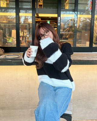 Striped fur crop knit