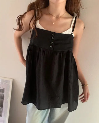 Back-button sleeveless blouse