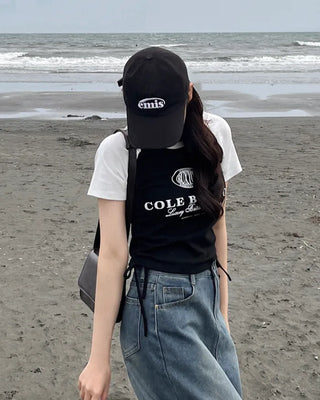 String lettering raglan short-sleeved T-shirt