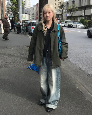 Wide denim pants