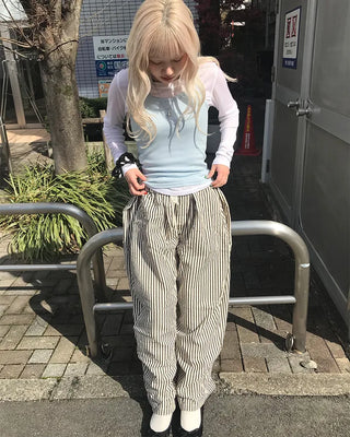 Striped pants with string waistband