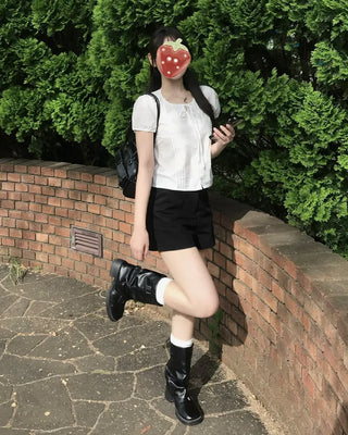 Button cotton shorts