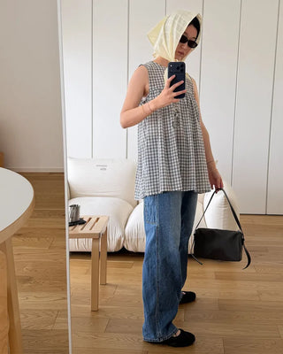 Checked long blouse