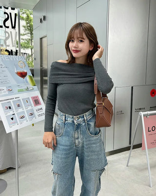 Slim-fit off-shoulder t-shirt