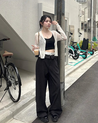 Striped low-rise slacks