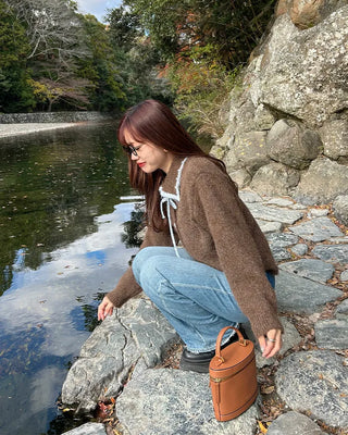 Two-tone ribbon knit cardigan