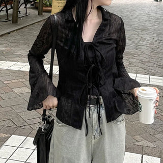 Lace sheer color cardigan